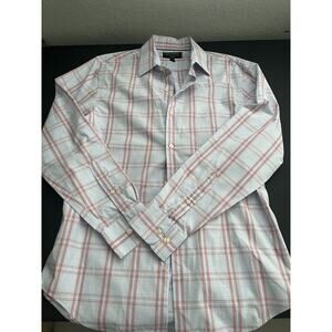 Banana Republic Size M Men Blue & Red Plaid Non Iron Slim Fit Button Down Shirt